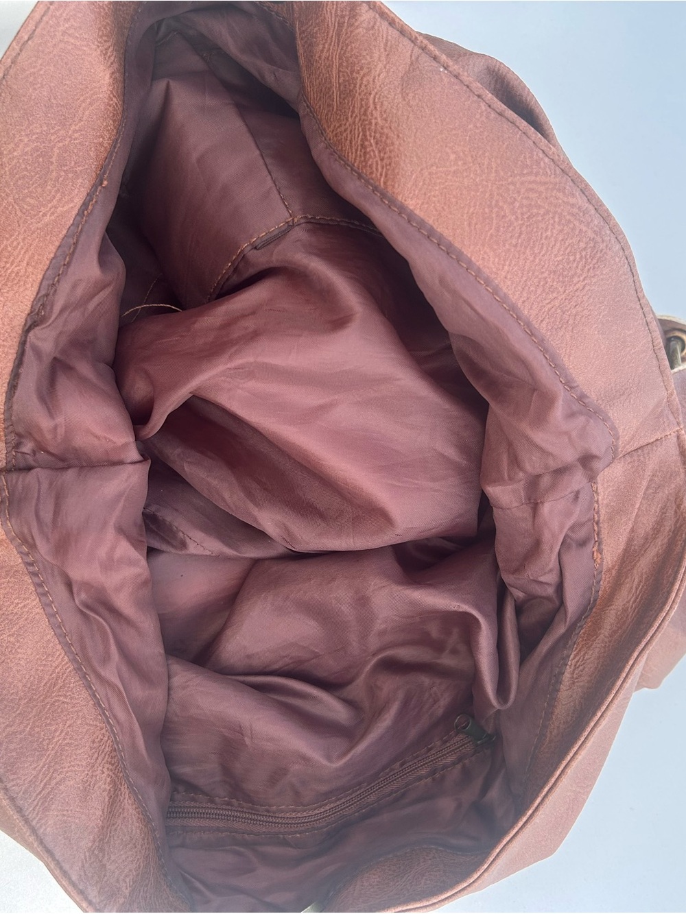 Brown Leather-Style Hobo Bag with Beaded Handle - Picture 3 of 5